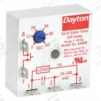 DAYTON Single Function Encapsulated Timing Relay: Surface Relay Mounting, 24 to 240V AC (MPN 6A858). Key specifications — Brand: DAYTON.