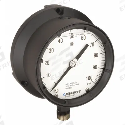 ASHCROFT Process Pressure Gauge: 0 psi to 100 psi, White, 4 1/2 in Dial, 1/2 in NPT Male - Vibration-Resistant All-Stainless Steel Wetted Parts & Casing