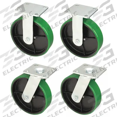 APPROVED VENDOR Plate Casters: Rigid/Swivel, No Brake, Polyurethane, 8 in Wheel Dia, Roller - Plate Caster Kits
