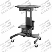 LUXOR Mobile Battery-Powered Workstation: 110 lb Cap, Black, Adj Shelves, 4 in Caster/Glide Dia (MPN UCSP001). Key specifications — Voltage: 110V AC; Adjustable Shelves: Yes; Caster/Glide Material: Polyurethane; Desktop Color: Black; Locking Casters: Yes; Brand: LUXOR.