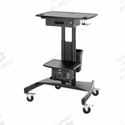 LUXOR Mobile Battery-Powered Workstation: 110 lb Cap, Black, Adj Shelves - Battery-Powered Workstation Carts