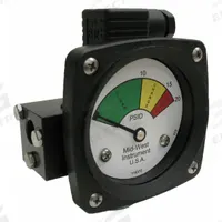 MIDWEST INSTRUMENT 3-Color Differential Pressure Indicator: 1,000 psig Max. Static Pressure, 522 (MPN 522A-020-LE). Key specifications — Brand: MIDWEST INSTRUMENT; Accuracy: ±5% of Full Scale; Sensor Material: Buna-N; Housing Material: Aluminum; Transition Points: 0 psid to 10 psid (Green) / 10 psid to 15 psid (Yellow) / 15 psid to 20 psid (Red).