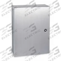 WIEGMANN Enclosure: 304 Stainless Steel, 16 in x 16 in x 8 in, NEMA 12/13/3R/4/4X, Solid Cover (MPN N412161608SSC). Key specifications — Brand: WIEGMANN; Closure Method: 1/4-Turn Latch; Enclosure Material: 304 Stainless Steel; Knockouts: Not Included.