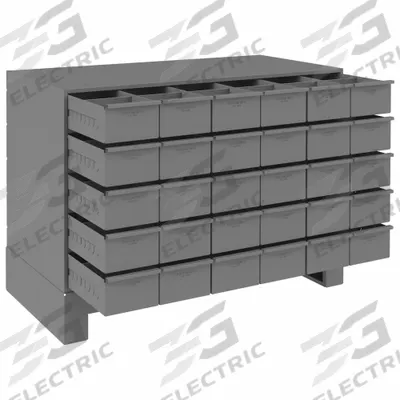 DURHAM MFG Drawer Bin Cabinet: 34 in x 17 3/4 in x 26 1/4 in, 30 Drawers, Stackable - Metal Small Parts Drawer Cabinets with Base
