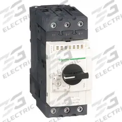 SCHNEIDER Manual Motor Starter: Non-Reversing, 3 Poles, 40 A, Thermal Protection, Selector Switch (MPN GV3P40). Key specifications — Maximum Voltage Rating: 600V AC; Brand: SCHNEIDER; Thermal Units Required: None (Starter Includes Integrated Thermal Units); Frame Size (Width): 45mm.