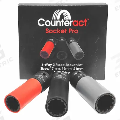 COUNTERACT Automotive Socket Set: 1/2 in Drive Size, 3 Pieces, (3) 12-Point/(3) 6-Point - Metric Budd Wheel Socket Sets