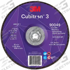 3M CUBITRON 3 Cut-Off Wheel: Type 27, 7" x 0.09" x 5/8"-11, Ceramic, 36 Grit (MPN 90049). Key specifications — Brand: 3M CUBITRON 3.