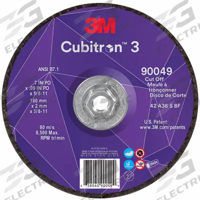 3M CUBITRON 3 Cut-Off Wheel: Type 27, 7" x 0.09" x 5/8"-11, Ceramic - Cool-Cutting Cut-Off Wheels for Carbon & Stainless Steel