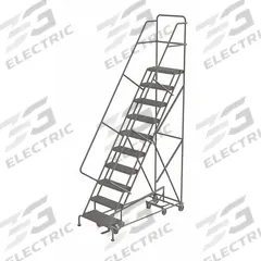 TRI-ARC Rolling Ladder: 8.3 ft Platform Ht, Unassembled, Steel, Foot-Activated Step Lock, Perforated (MPN KDAD110246). Key specifications — Folding: Not Foldable; Color: Gray; Brand: TRI-ARC; Handrail Configuration: Double Handrails.