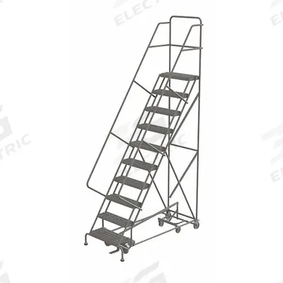 TRI-ARC Rolling Ladder: 8.3 ft Platform Ht, Unassembled, Steel, Foot-Activated Step Lock - Steel Easy-Descent Manual-Lock All-Direction Ladders