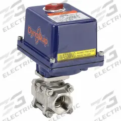 DYNAQUIP CONTROLS Electrically Actuated Two-Way Ball Valve: 1 in, Stainless Steel, 120V AC (MPN E3S25AJE21). Key specifications — Included Mounting: ISO 5211 Actuator Mounting Pad; Brand: DYNAQUIP CONTROLS; Actuator Features: Thermal Overload Protection.