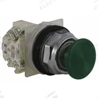 SCHNEIDER Mushroom Head Push Button: Non-Illuminated, Mushroom Head Profile, Non-Metallic, 30 mm (MPN 9001KR4GH13). Key specifications — Brand: SCHNEIDER; Action: Momentary; Series: 9001K; Push Button Material Type: Non-Metallic.