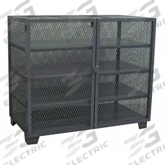 JAMCO Storage Cabinet: 60 in x 24 in x 54 in, 4 Fixed Shelves, Swing Handle & Padlock Hasp, Legs (MPN MD260BL). Key specifications — Brand: JAMCO; Body Panel Type: Ventilated; Base Type: Legs; Cabinet Color: Black; Frame Assembled: Assembled.