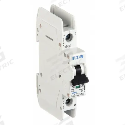 EATON Miniature Circuit Breaker: 2 A Amps, 48V DC, 10kA at 277/480V AC, Screw Clamp - C-Curve, 1-Pole UL489 DIN Rail-Mount Miniature Circuit Breakers