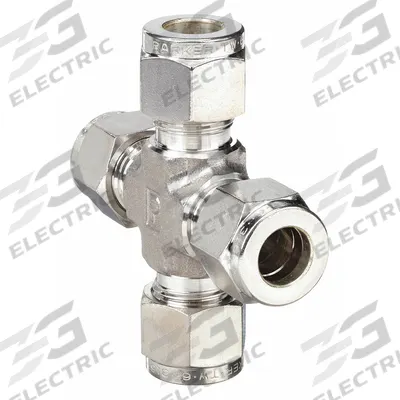 PARKER Compression Cross Fitting: 3/8 in OD x 3/8 in OD x 3/8 in OD x - Double-Ferrule Stainless Steel Fittings