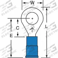 3M Ring Terminal: Blue, Vinyl Insulation, 1/4 in Stud Size, 16 AWG to 14 AWG Wire Sizes, 1,000 V (MPN MVU14-14R/SK). Key specifications — attr1308027: 3M.