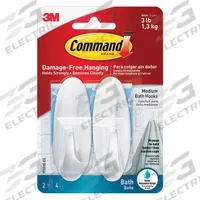 COMMAND Hook: 3 lb Wt Capacity, 1 Points per Hook, White, 3 5/32 in Overall Ht, 2 PK (MPN 17081B-ES). Key specifications — Brand: COMMAND; Color: White.