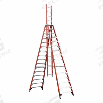 WERNER Extension Ladder: 16 ft Overall Ht, Fiberglass, 300 lb Load Capacity - Max - Non-Conductive Fiberglass Trestle Extension Ladders