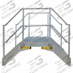 GARLOCK SAFETY SYSTEMS Crossover Bridge: 6 in Platform Ht, Steel, 1,400 lb Load Capacity, Open Grip (MPN 430-212-600). Key specifications — Brand: GARLOCK SAFETY SYSTEMS; Color: Silver; Tread Type: Expanded Metal.