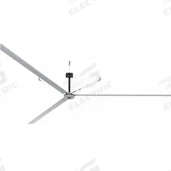 HUNTER INDUSTRIAL Ceiling Fan: 143,290 cfm Airflow, 24 ft Blade Dia, 3 Speeds, 240V AC, Three Phase (MPN D24-23O-AN-LG). Key specifications — Voltage: 240V AC; Light Kit: No; Series: DDI; Number of Speeds: 3; Phase: Three; Current: 3.5 A; Brand: HUNTER INDUSTRIAL.