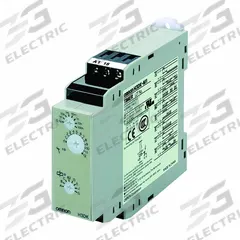 OMRON Timer: DIN-Rail Mounted, 24 to 240V AC/DC, 0.1 A, 6 Pins/Terminals, 0.1 sec – 1,200 hr (MPN H3DK-F AC/DC24-240). Key specifications — Contact Rating (AC): 5 A @ 250V (Resistive Load); Contact Rating (DC): 10.00 mA @ 5V; Delay Function: Flicker On Start; Input Voltage: 24 to 240V AC/DC; Brand: OMRON.
