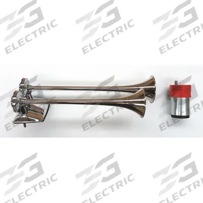 FIAMM Air Horn: 12V DC, Full Tone, Air, Silver, Chrome Plated, 122 dB Sound Level - Max - Air-Powered Horns