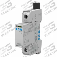 EATON Surge Protection Device: Single Phase, 600V AC, 1 Poles, 1 Wire + Ground Wires, L-G/L-N/N-G (MPN AGDN60010R). Key specifications — Voltage: 600V AC; Number of Wires: 1 Wire + Ground; Modes of Protection: L-N; Max. Continuing Operating Voltage: 600 V AC; Voltage Protection Rating: 1500V (L-G); Short Circuit Current Rating: 200 kA; Filtering: No; Includes: Alarm Contacts.