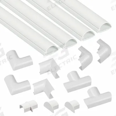 D-LINE Raceway: Mini, 1 3/16 in Wd, 9/16 in Ht, 240 in Lg, Plastic - Half- & Quarter-Round Cable Concealer Strips