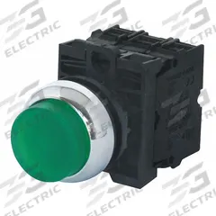 EATON Illuminated Push Button: Illuminated, Extended Profile, Metallic, 22 mm, 2NO (MPN M22M-DLH-G-K20-G). Key specifications — Brand: EATON; Action: Momentary; Series: M22; Push Button Material Type: Metallic.