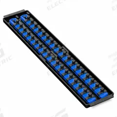 ERNST MANUFACTURING Socket Organizer: Blue, 3 5/8 in Overall Wd, 36 Posts/Slots, Sockets (MPN 8456). Key specifications — attr1125333: (192) I.D. Stickers; attr1125346: ERNST MANUFACTURING; attr1125347: Blue; attr1136588: Sockets; attr1125364: Socket Bit Tray.