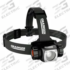 GRAINGER Headlamp: 450 lm Max. Brightness, 10 hr Max Run Time, 40 m Max Beam, 3 Light Outputs, Black (MPN 797NT4). Key specifications — Brand: GRAINGER; Battery: Requires 3 AAA.