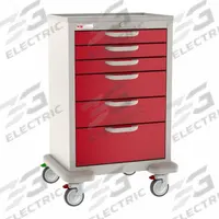 METRO General Medical Supply Cart with Drawers: Polymer/Steel, (2) Swivel/(2) Swivel with Brake, Red (MPN MBX3210TL-R). Key specifications — Material: Steel; Drawer Color: Red; Brand: METRO; Caster/Wheel Configuration: (2) Swivel with Brake; Cabinet Color: Taupe.