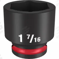 MILWAUKEE Standard Impact Socket: 1/2 in Drive Size, SAE, 1 7/16 in Socket Size, 6-Point, Std (MPN 49-66-6217). Key specifications — attr1215501: MILWAUKEE; attr1215515: Black Phosphate; attr1215518: 1-7/16 in.