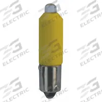 EATON Compact LED Bulb: LED, Miniature Bayonet (BA9s), (T) Tubular, T3-1/4, 120V AC, 1 W Watt (MPN HT8LEDYF7). Key specifications — Light Color: Yellow; Voltage: 120V AC; Brand: EATON; Bulb Shape: T3-1/4.