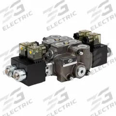 HYDRO CUSTOM Hydraulic Manifold Valve: Four-Way / Three Positions, 13 gpm Flow Rate - Max (MPN 228319). Key specifications — Actuation Mechanism: Electrical; Port Connections: Work; Spool Action: Spring Center To Neutral; Work Connection Size: #10; Work Connection Type: SAE O-Ring Boss; Brand: HYDRO CUSTOM.