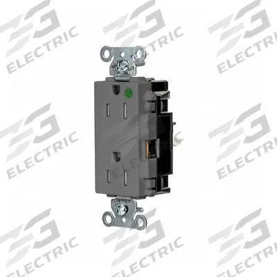 HUBBELL Receptacle: Hospital Grade, Decorator Duplex, 5-15R, Gray, 125V AC, 15 A - General Purpose Receptacles