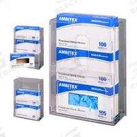 Glove Box Holder: 4 in Overall Wd, 13 7/8 in Overall Ht, 10 1/4 in Overall Lg, PETG, Clear, Wall (MPN VMGB3-M). Key specifications — Material: PETG; Mounting Location: Wall; Color: Clear; Product Type: Glove Box Holder; Total Holding Capacity: (3) Boxes; Brand: POLTEX.