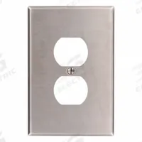 LEVITON Wall Plate: Duplex Outlet, 1 Gang, Silver, Jumbo Size (MPN 84103-40). Key specifications — Brand: LEVITON; Material: Stainless Steel.