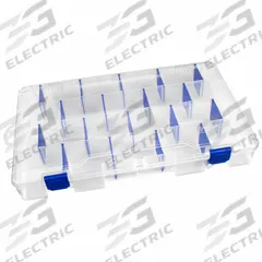 FLAMBEAU Compartment Box: 14 1/8 in x 9 in x 2 in, Clear, Not Electrostatic Discharge Conductive (MPN 5007). Key specifications — ESD Conductive: Not Electrostatic Discharge Conductive; Color: Clear; Compartment WxD: 2 in x 1-7/8 in; Brand: FLAMBEAU; Material: Plastic.
