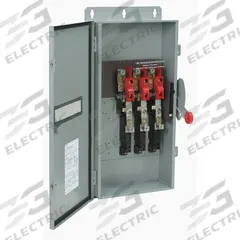 EATON Safety Switch: Fusible, 200 A, Three Phase, 600V AC, Galvanized Steel, Indoor/Outdoor (MPN DH364FRK). Key specifications — Brand: EATON.