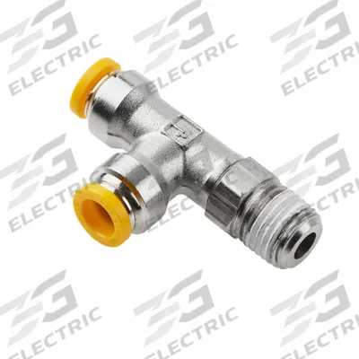 PARKER Push-Fit Tee Fitting: 8 mm OD x 8 mm OD x 1/4 in Pipe Size, Brass - Nickel-Plated Brass Tube Fittings