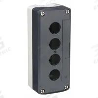 SCHNEIDER ELECTRIC Push Button Enclosure: 22mm, 4 Holes, Non-Metallic, NEMA 13/4X (MPN XALD04H7). Key specifications — Brand: SCHNEIDER; Environments & Applications: Oil-Tight and Dust-Tight.