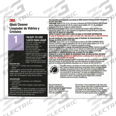 3M Secondary Bottle Label: 11 in Ht, 8 1/2 in Wd, 3M Glass Cleaner 1 - Secondary Container Labels and Tags