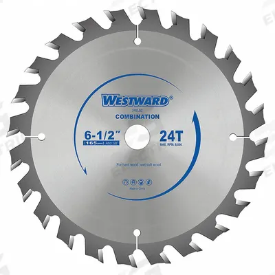 WESTWARD Circular Saw Blade: 6 1/2 in Blade Dia., 24 Teeth, 0.07 in Cut Wd, 5/8 in Arbor Size - Wood-Cutting Blades