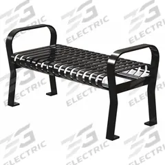 THOMAS STEELE Outdoor Bench: Carnival, 46 in Overall Lg, 18 in Overall Ht, Black, Black, Surface (MPN CRF-4-VS-B). Key specifications — Manufacturer Part Number: CRF-4-VS-B; Brand: THOMAS STEELE; Frame Color: Black; Product Type: Outdoor Bench; Seat Color: Black; Series: Carnival.