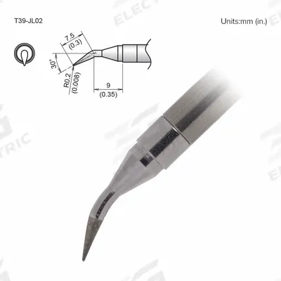 HAKKO Soldering Tip: T39 Series, Bent Conical, 0.2 mm W - T39 Series Soldering Tips