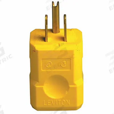 LEVITON Straight Blade Plug: 5-15P, 125V AC, 15 A, 2 Pole, 3 Blade, Yellow (MPN 5256-VY) - Hinged Plugs