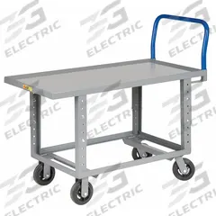 LITTLE GIANT Platform Truck: 2,000 lb, 60 in L x 24 in W x 35 1/2 in H Deck, Solid, 12 ga Deck, Std (MPN RNL-2460-6MR-AH). Key specifications — Side Panel Type: No Side Panels; Brand: LITTLE GIANT; Color: Blue; Caster/Wheel Configuration: (2) Swivel.