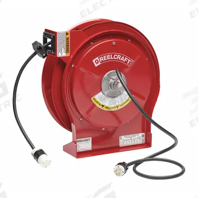 REELCRAFT Extension Cord Reel: Ratchet Lock, 50 ft Cord Lg, 12 AWG, SJEOOW, 5-20P Cord Lg - Self-Retracting Cord Reels