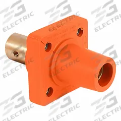 Single Pole Receptacle: Orange, Straight Taper Nose Mating, Half Round with Tapped Hole Termination (MPN 16R20-UO). Key specifications — Series: 16; Receptacle Gender: Female; Brand: LEVITON.